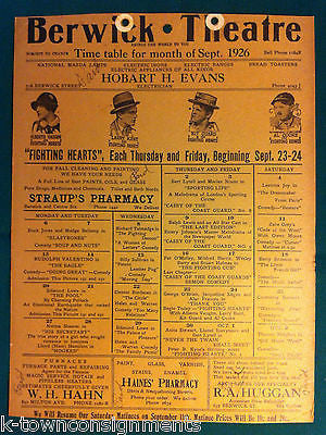 BERWICK THEATRE EARLY 1920s ACTORS SILENT MOVIES SCHEDULE LOBBY CARD POSTER - K-townConsignments