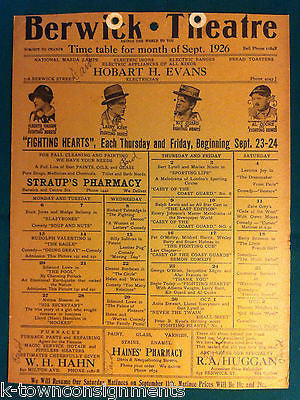 BERWICK THEATRE EARLY 1920s ACTORS SILENT MOVIES SCHEDULE LOBBY CARD POSTER - K-townConsignments