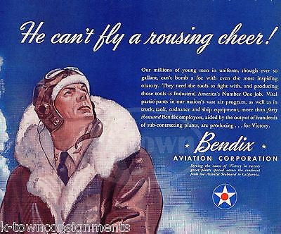 US BOMBER PILOT BENDIX AVIATION VINTAGE WWII HOMEFRONT GRAPHIC ADVERTISING PRINT - K-townConsignments