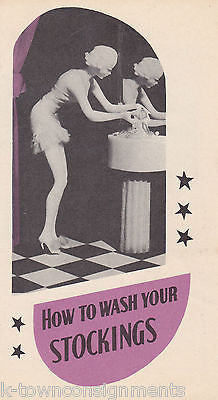 HOW TO WASH YOUR STOCKINGS VINTAGE WOMANS HOSERY GRAPHIC AD FLYER - K-townConsignments