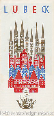 STADPLAN LUBECK GERMANY 1958 VINTAGE SOUVENIR GRAPHIC TRAVEL AD BROCHURE - K-townConsignments