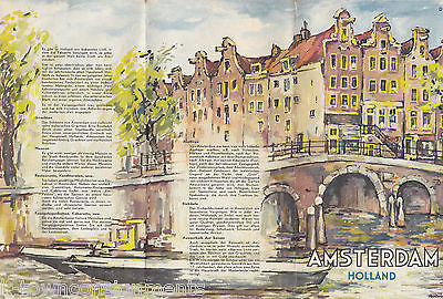AMSTERDAM HOLLAND VINTAGE HOTELS GRAPHIC ADVERTISING BROCHURE MAP - K-townConsignments