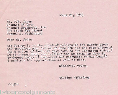 CHANNEL TV GUIDE AUTOGRAPH SIGNED LETTERHEAD T.V. JONES TO ART CARNEY JUNE 1963 - K-townConsignments