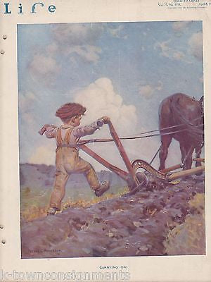 BOY PLOWING ANDERSON COVER ART ANTIQUE GRAPHIC ILLUSTRATED LIFE MAGAZINE 1920 - K-townConsignments