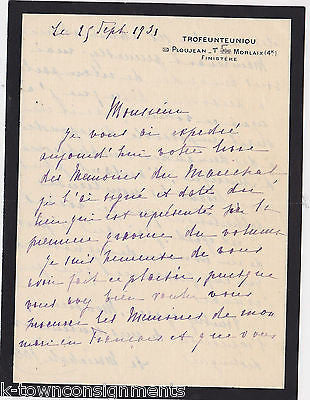 MADAME FOCH WIFE OF FAMED WWI GENERAL AUTOGRAPH SIGNED STATIONERY NOTE 1931 - K-townConsignments