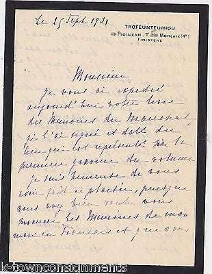 MADAME FOCH WIFE OF FAMED WWI GENERAL AUTOGRAPH SIGNED STATIONERY NOTE 1931 - K-townConsignments