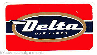 DELTA AIR LINES RED & BLUE VARIANT VINTAGE GRAPHIC AIRPLANE LUGGAGE TAG STICKER - K-townConsignments