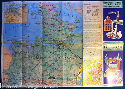 TYSKLAND GERMANY HAMBURG BREMEN VINTAGE SOUVENIR GRAPHIC ADVERTISING MAP - K-townConsignments