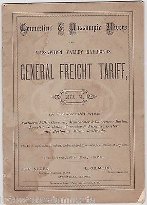 CONNECTICUT RIVERS RAILROAD MASSAWIPPI VALLEY ANTIQUE RR TARIFF RATES BOOK 1872 - K-townConsignments