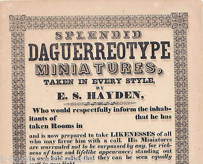 HAYDEN STUDIO DAGUERREOTYPE MINIATURE ANTIQUE PHOTOGRAPHY ADVERTISING BROADSIDE - K-townConsignments