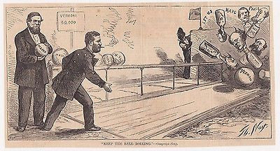 ULYSSES GRANT VERMONT PRIMARY BOWLING ANTIQUE BLACK AMERICANA POLITICAL CARTOON - K-townConsignments