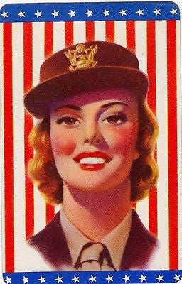 WOMEN'S ARMY CORPS WAC WOMAN IN UNIFORM VINTAGE GRAPHIC ART PATRIOTIC TRADE CARD - K-townConsignments