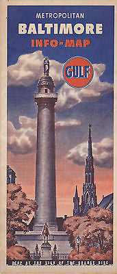 BALTIMORE MARYLAND GULF OIL VINTAGE GRAPHIC SOUVENIR TRAVEL CITY MAP - K-townConsignments