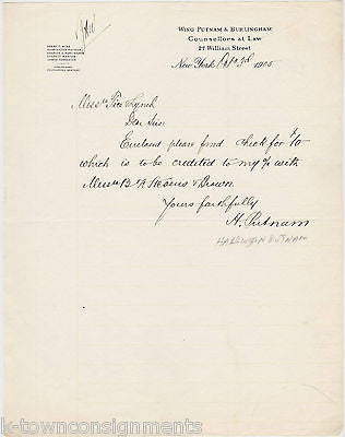 HARRINGTON PUTNAM NEW YORK & NEW ENGLAND LAWYER AUTOGRAPH SIGNED STATIONERY 1905 - K-townConsignments