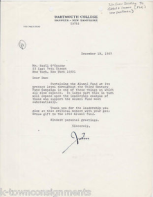 JOHN SLOAN DICKEY DARTMOUTH COLLEGE PRESIDENT AUTOGRAPH SIGNED STATIONERY LETTER - K-townConsignments