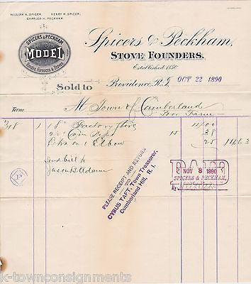 SPICERS & PECKHAM STOVE FOUNDERS PROVIDENCE RI ANTIQUE ENGRAVING ADVERTISING - K-townConsignments