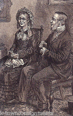 OLD MAIDS PROPOSAL AT LAST OLD MAN & WOMAN ANTIQUE ENGRAVING PRINT 1880 - K-townConsignments