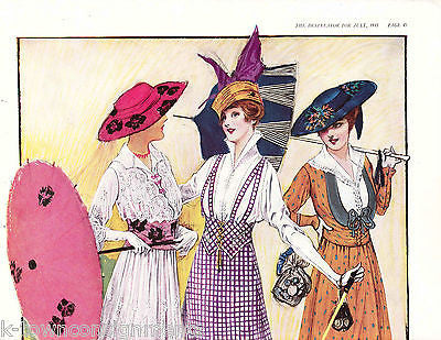 WOMEN IN DAY DRESSES WITH PARASOL VINTAGE 1920s GRAPHIC ART FASHION AD PRINT - K-townConsignments