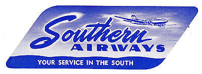SOUTHERN AIRWAYS BLUE VARIANT VINTAGE GRAPHIC AIRPLANE LUGGAGE TAG STICKER - K-townConsignments