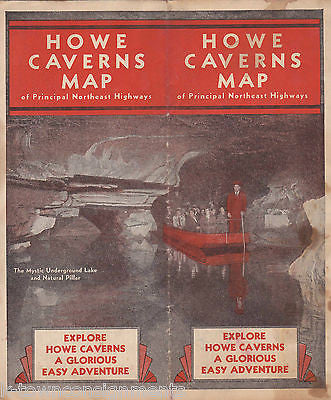 HOWE CAVERNS MAP NEW YORK VINTAGE GRAPHIC TRAVEL AD BROCHURE - K-townConsignments