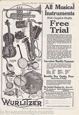 WURLITZER MUSICAL INSTRUMENTS VINTAGE 1920s GRAPHIC ADVERTISING PRINT - K-townConsignments