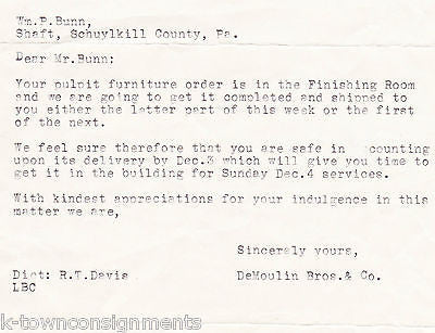 DE MOULIN BROS & CO CHURCH FURNITURE ANTIQUE ENGRAVING STATIONERY 1927 - K-townConsignments