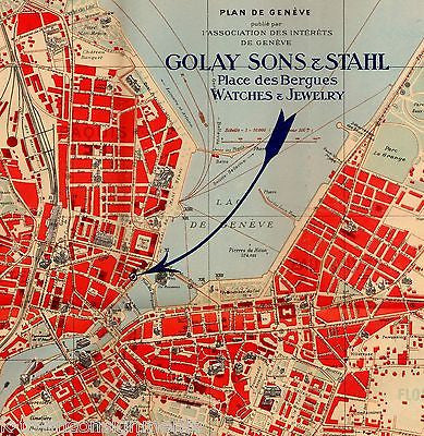 GENEVA SWITZERLAND ANTIQUE 1930s GRAPHIC ILLUSTRATED GOLAY SONS BROCHURE MAP - K-townConsignments