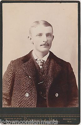 MAN IN UNUSUAL FANCY FUR COAT VEST & TIE FASHION ANTIQUE CABINET CARD PHOTOGRAPH - K-townConsignments