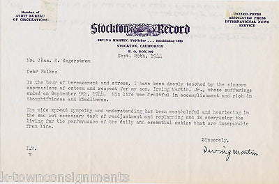 IRVING MARTIN STOCKTON RECORD PUBLISHER VINTAGE AUTOGRAPH SIGNED STATIONERY 1944 - K-townConsignments