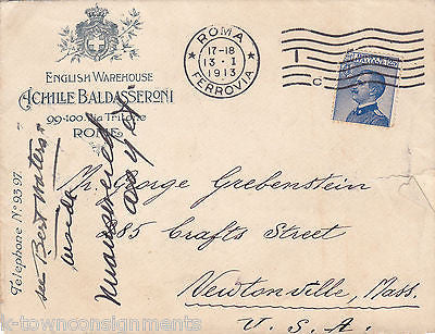 BALDASSERONI ENGLISH WAREHOUSE ANTIQUE ROME ITALY TO NEWTONVILLE MA LETTER 1913 - K-townConsignments