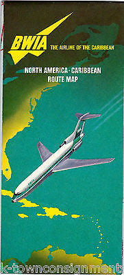 BRITISH WEST INDIAN AIRWAYS VINTAGE GRAPHIC AD CARIBBEAN FLIGHT MAP POSTER FLYER - K-townConsignments