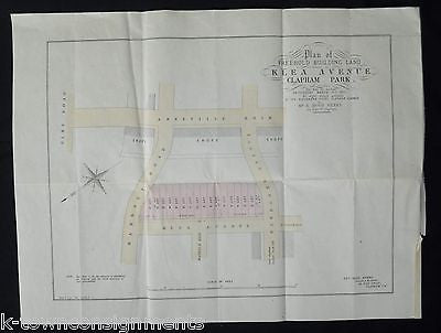 FREEHOLD BUILDING KLEA AVE CLAPHAM PARK LONDON UK ANTIQUE LITHOGRAPH SURVEY MAP - K-townConsignments