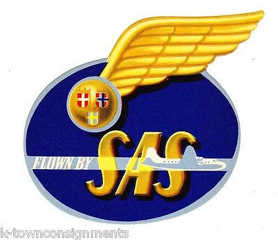 FLOWN BY SAS VINTAGE GRAPHIC AIRPLANE LUGGAGE TAG STICKER - K-townConsignments