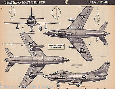 FIAT G91 VINTAGE SCALE PLAN SERIES GRAPHIC ART AVIATION PRINT - K-townConsignments