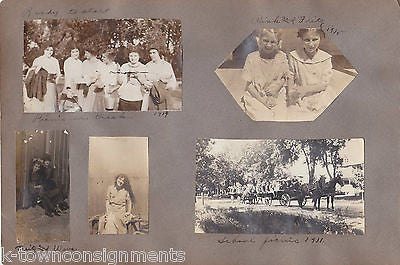 LITTLE GIRLS WITH KITTENS HORSE DRAWN WAGON ANTIQUE SNAPSHOT PHOTOS 1911 - K-townConsignments