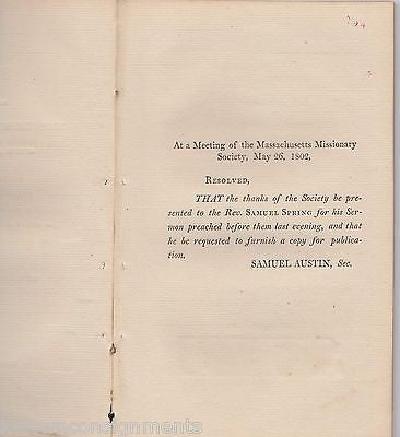 MASSACHUSETTS MISSIONARY SOCIETY SERMON BY SAMUEL SPRING NEWBURYPORT PASTOR 1802 - K-townConsignments