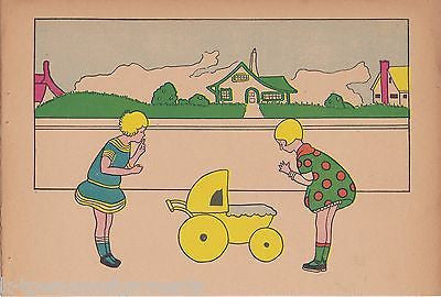 LITTLE GIRLS NEIGHBORHOOD STREET PLAY TIME ART DECO GRAPHIC ART NURSERY PRINT - K-townConsignments