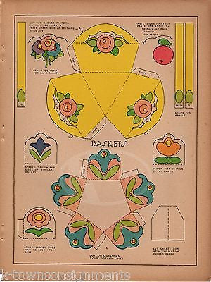 EARLY ART DECO KIDS CRAFTS VIBRANT ANTIQUE PAPER TOYS FLOWER BASKETS POSTERS - K-townConsignments