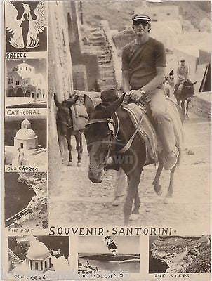 SANTORINI GREECE DONKEY RIDE VINTAGE GRAPHIC ADVERTISING TOURIST SOUVENIR PHOTO - K-townConsignments