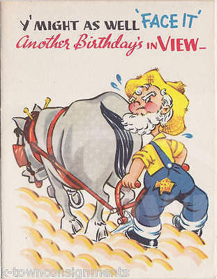 FARMER BROWN HORSE FART HUMOR VINTAGE UNUSED MOTION GRAPHIC ART BIRTHDAY CARD - K-townConsignments