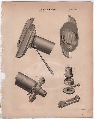 ASTRONOMY TELESCOPE SCIENTIFIC APPARATUS  ANTIQUE GRAPHIC ENGRAVING PRINT 1832 - K-townConsignments