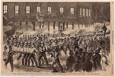 NEW YORK CITY FIREFIGHTERS ON PARADE ANTIQUE FIREMEN GRAPHIC ENGRAVING PRINT - K-townConsignments