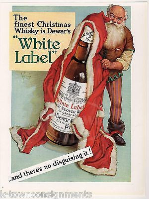 DEWAR'S WHITE LABEL WHISKY ANTIQUE SANTA CLAUS GRAPHIC ADVERTISING PRINT 1937 - K-townConsignments