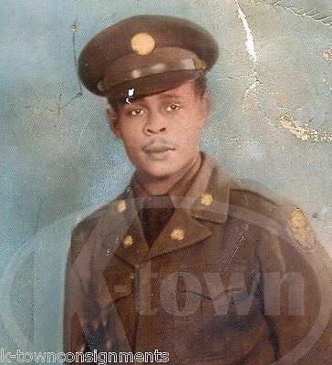 BLACK AFRICAN AMERICAN US ARMY SOLDIER IN UNIFORM LARGE VINTAGE COLORED PHOTO - K-townConsignments