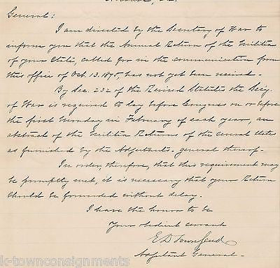 EDWARD TOWNSEND UNION CIVIL WAR OFFICER AUTOGRAPH SIGNED WAR DEPT LETTER 1876 - K-townConsignments