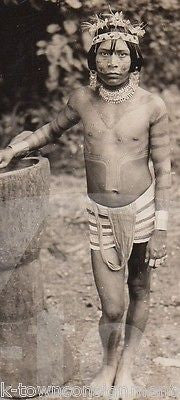 SOUTH AMERICAN TRIBAL BOY IN TRADITIONAL ETHNIC DRESS VINTAGE SNAPSHOT PHOTO - K-townConsignments