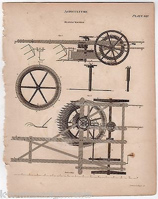 EARLY FARMING EQUIPMENT REAPING MACHINE INVENTION ANTIQUE ENGRAVING PRINT 1832 - K-townConsignments