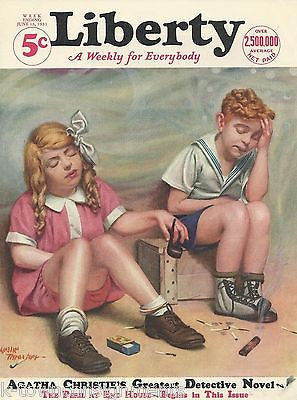 LITTLE BOY & GIRL SMOKING SICK VINTAGE LESLIE THRASHER GRAPHIC COVER PRINT - K-townConsignments