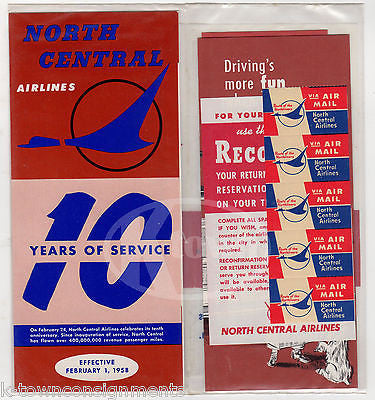 NORTH CENTRAL AIRLINES VINTAGE GRAPHIC ADVERTISING 10YRS FLIGHT PACKET & FLYERS - K-townConsignments