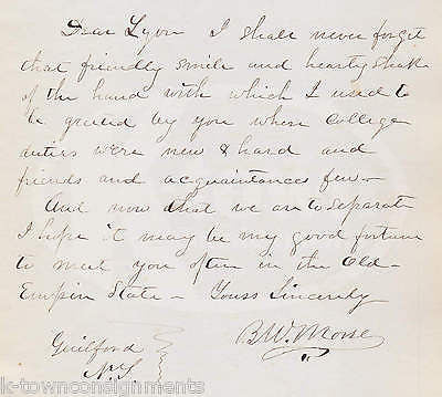 B. W. MORSE GUILFORD NY AUTOGRAPH SIGNED YALE COLLEGE LONGFELLOW QUOTE LETTER - K-townConsignments